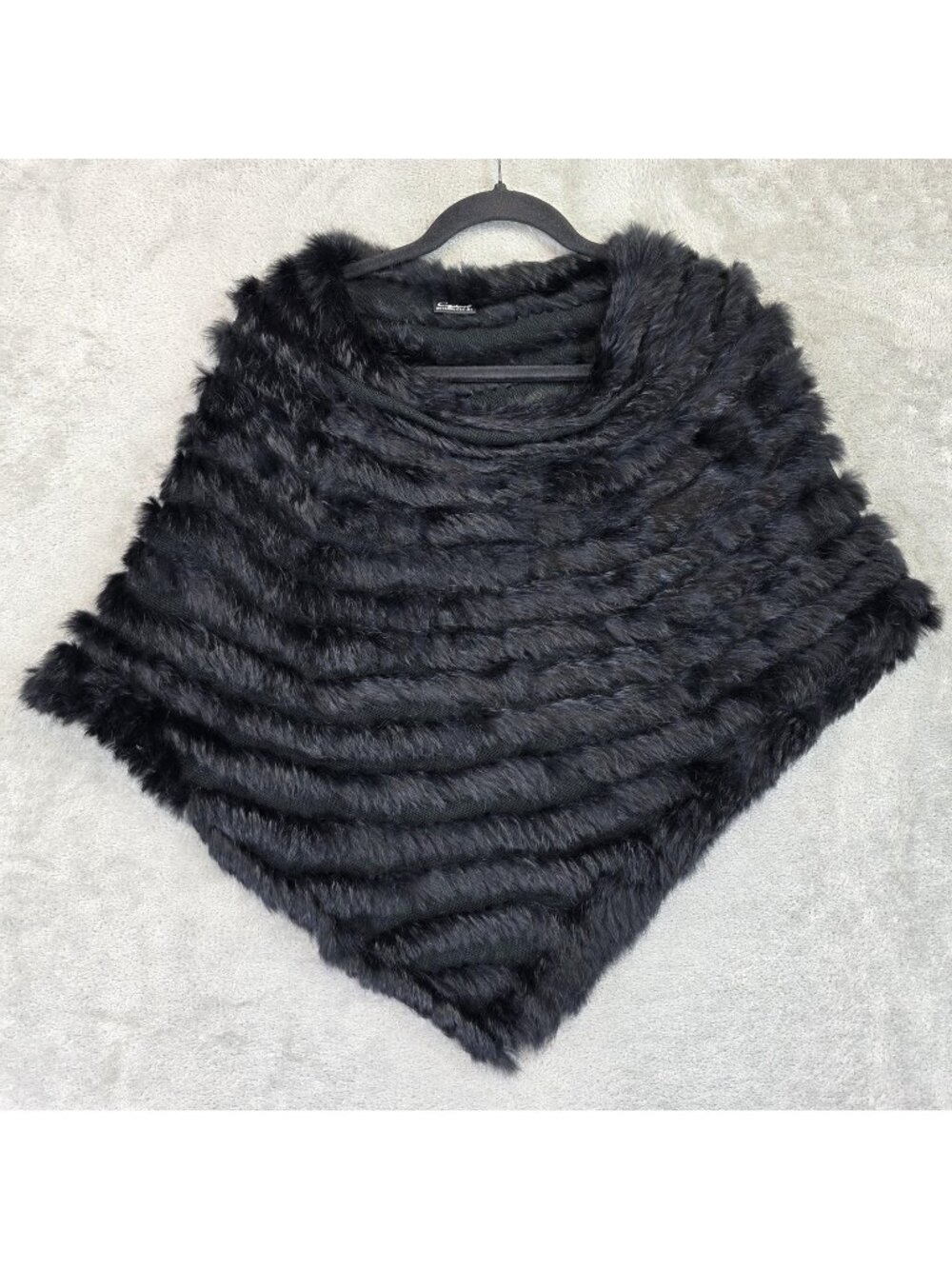 Cejon Poncho Womens One Size Black Genuine Rabbit Fur Kimono Cape Wrap